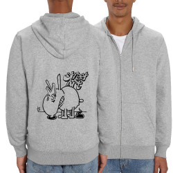 Sweat homme zippé à capuche coton bio gris chiné Street Art (Laul,Animaux,Humour)