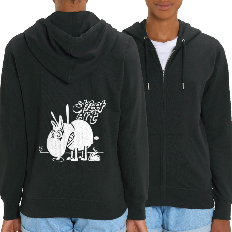 Sweat femme zippé à capuche coton bio noir Street Art (Laul,Animaux,Humour)