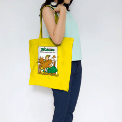 Sac shopping en toile jaune Bécassine et la vache à 5 pis (Laul,Animaux,Humour)
