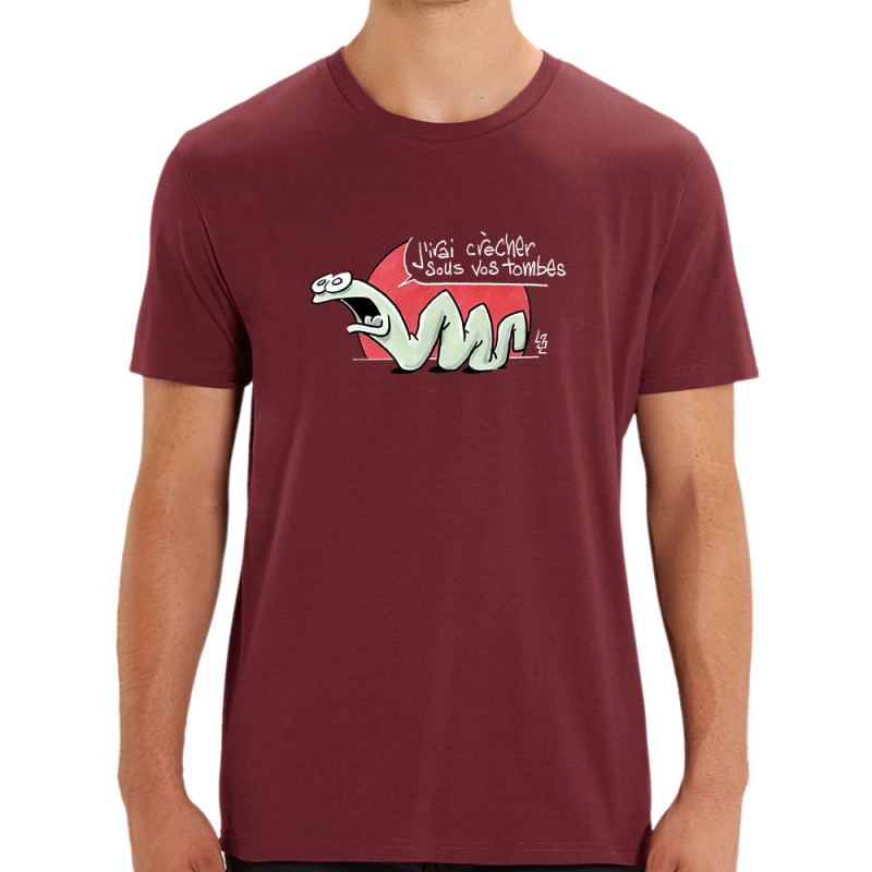 T-shirt homme coton bio bordeaux Asticot (Laul,Animaux)