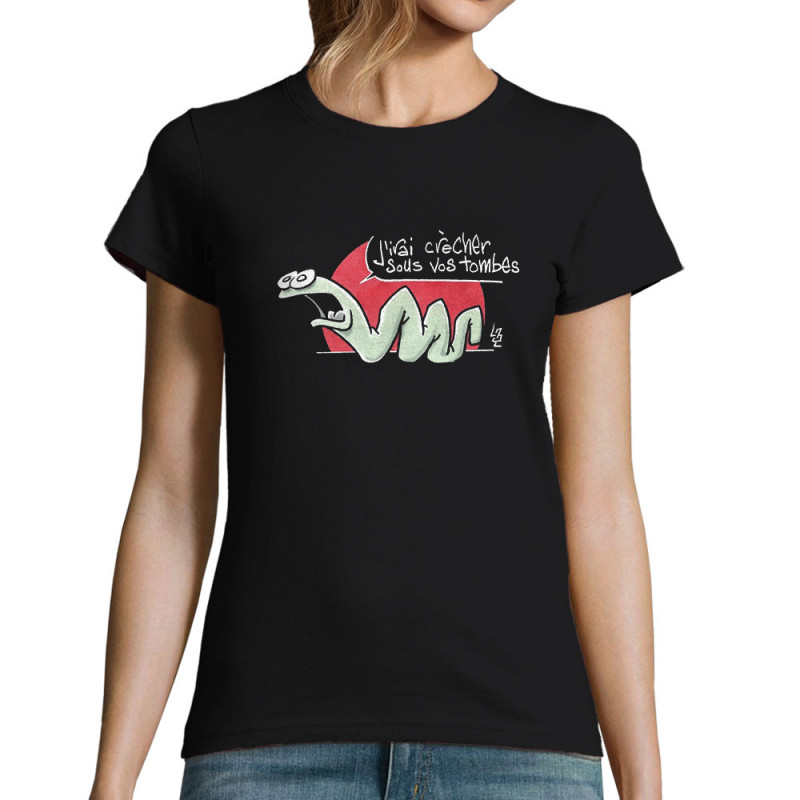 T-shirt femme noir Asticot (Laul,Animaux)
