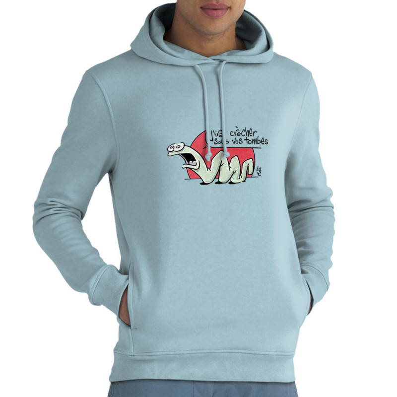 Sweat homme à capuche coton bio bleu ciel Asticot (Laul,Animaux)