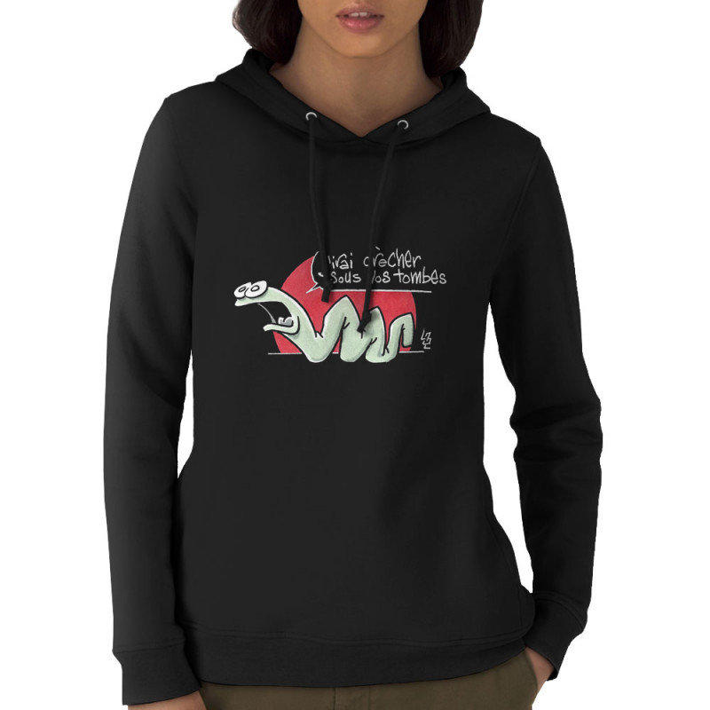 Sweat femme à capuche coton bio noir Asticot (Laul,Animaux)