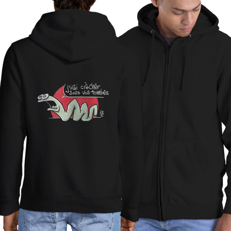Sweat homme à capuche zippé noir Asticot (Laul,Animaux)
