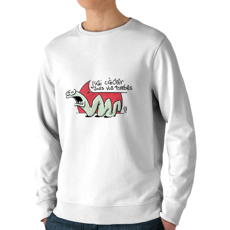Sweat homme bio col rond blanc Asticot (Laul,Animaux)