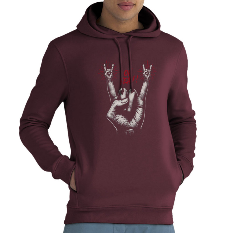 Sweat homme à capuche coton bio bordeaux Oh Yeah (Ted Boundy,Rock & Punk)