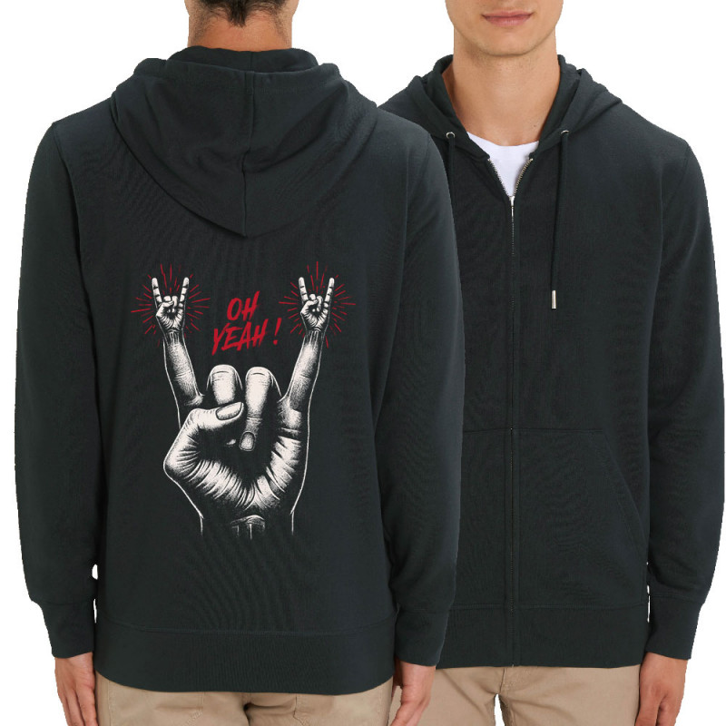 Sweat homme zippé à capuche coton bio noir Oh Yeah (Ted Boundy,Rock & Punk)