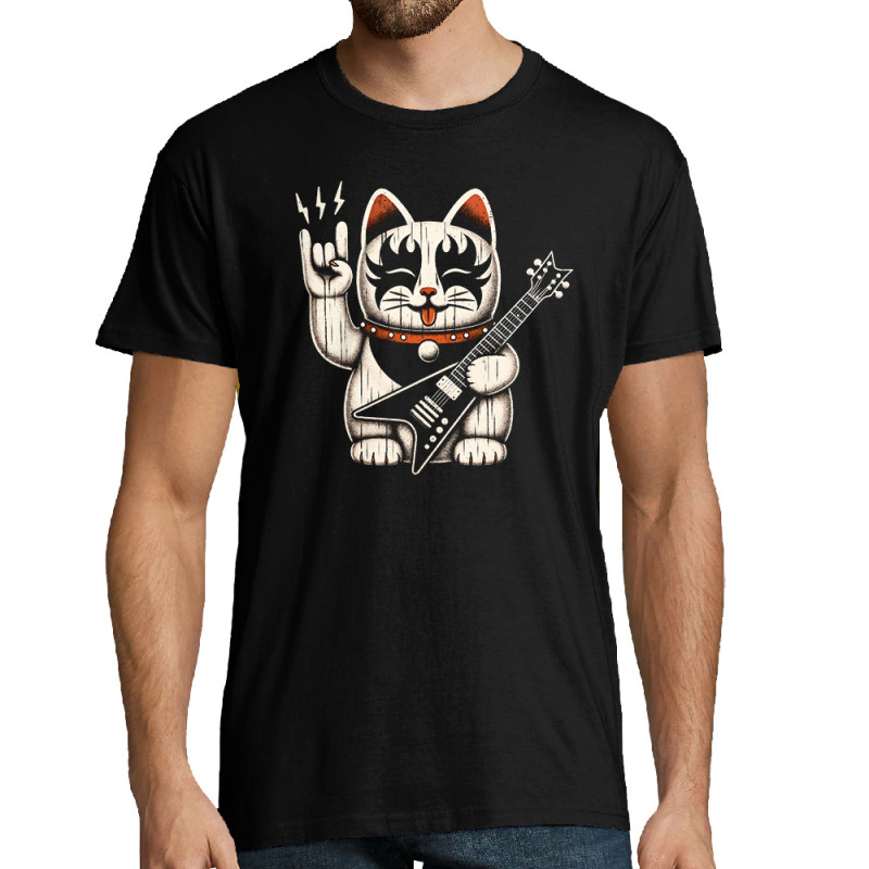 Tee-shirt homme noir Manekiss Neko (Ted Boundy,Animaux,Chats,Rock & Punk)