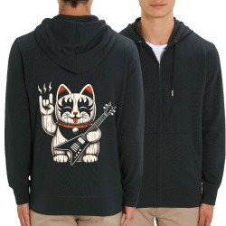 Sweat homme zippé à capuche coton bio noir Manekiss Neko (Ted Boundy,Animaux,Chats,Rock & Punk)