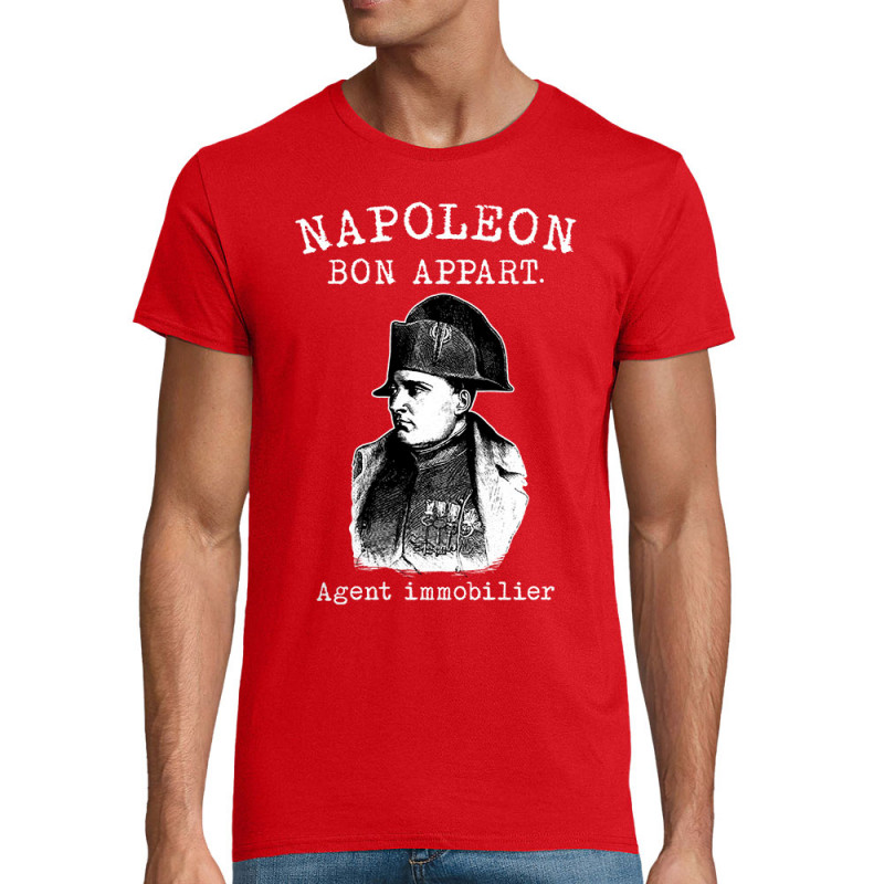T-shirt homme coton bio rouge Napoléon Bon appart Agent immobilier (Gondrax,Humour)