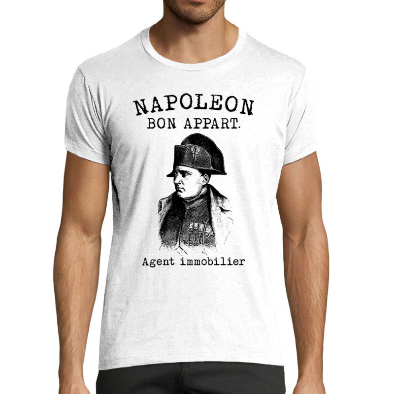 T-shirt homme fit blanc Napoléon Bon appart Agent immobilier (Gondrax,Humour)
