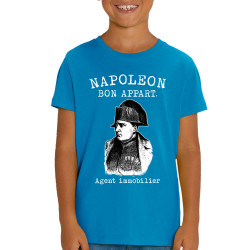 T-shirt enfant coton bio bleu azur Napoléon Bon appart Agent immobilier (Gondrax,Humour)