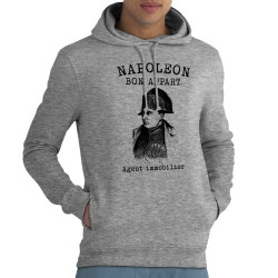 Sweat homme à capuche coton bio gris chiné Napoléon Bon appart Agent immobilier (Gondrax,Humour)
