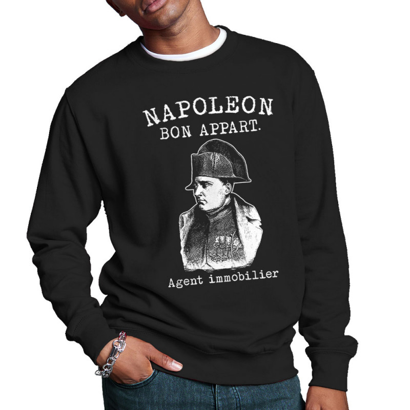 Sweat homme col rond noir Napoléon Bon appart Agent immobilier (Gondrax,Humour)