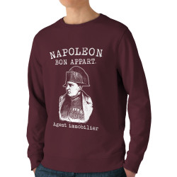 Sweat homme bio col rond bordeaux Napoléon Bon appart Agent immobilier (Gondrax,Humour)