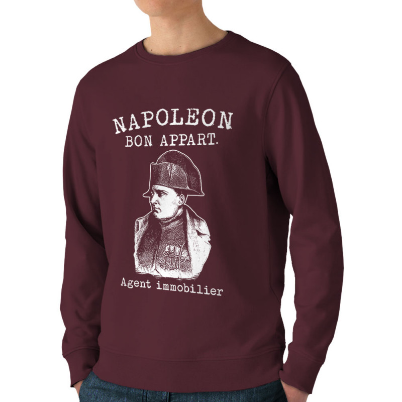 Sweat homme bio col rond bordeaux Napoléon Bon appart Agent immobilier (Gondrax,Humour)
