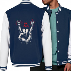 Teddy baseball en molleton bleu marine et blanc Oh Yeah (Ted Boundy,Rock & Punk)