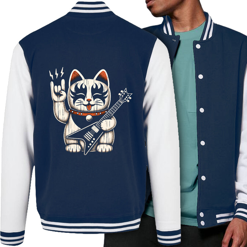 Teddy baseball en molleton bleu marine et blanc Manekiss Neko (Ted Boundy,Animaux,Chats,Rock & Punk)