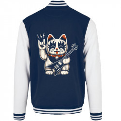 Teddy baseball en molleton bleu marine et blanc Manekiss Neko (Ted Boundy,Animaux,Chats,Rock & Punk)