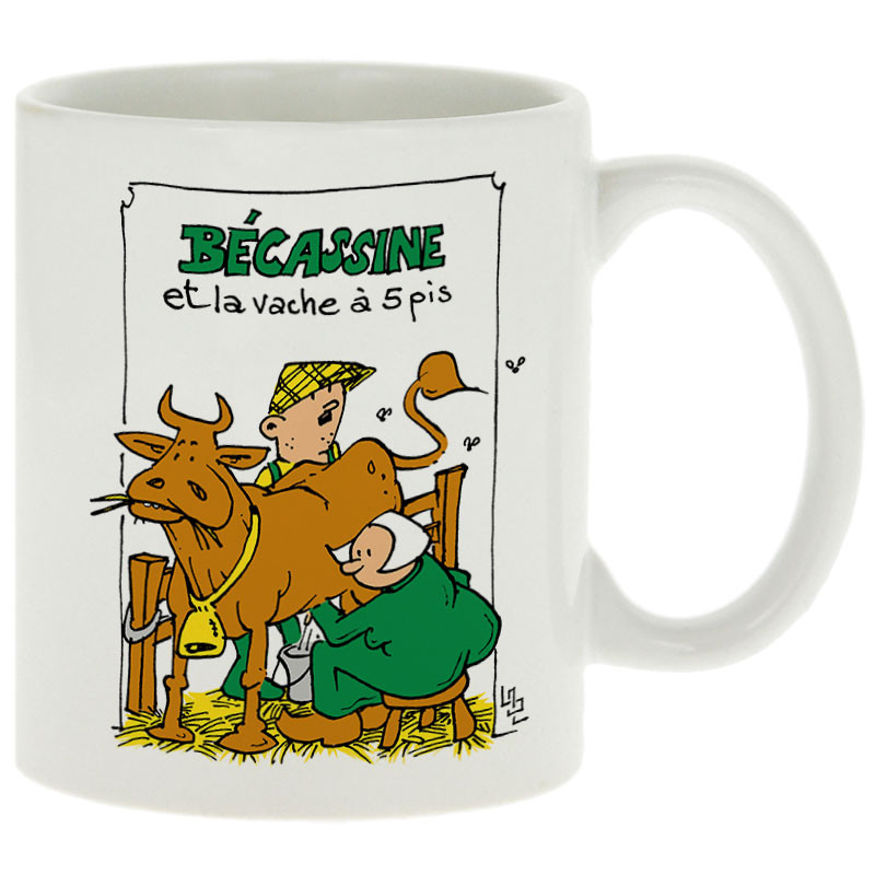 Mug blanc Bécassine et la vache à 5 pis (Laul,Animaux,Humour)