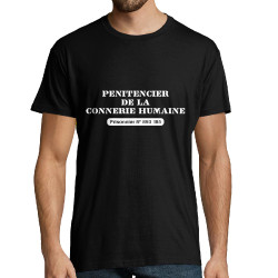 Tee-shirt homme noir Pénitencier de la connerie humaine Prisonnier (Gondrax,Slogans engagés)