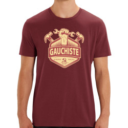 T-shirt homme coton bio bordeaux Gauchiste entreprise familiale (Andy,Slogans Débiles)