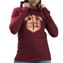 Sweat femme à capuche bordeaux Gauchiste entreprise familiale (Andy,Slogans Débiles)