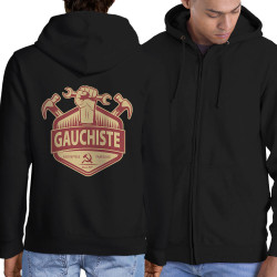Sweat homme à capuche zippé noir Gauchiste entreprise familiale (Andy,Slogans Débiles)
