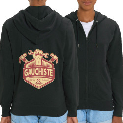 Sweat femme zippé à capuche coton bio noir Gauchiste entreprise familiale (Andy,Slogans Débiles)