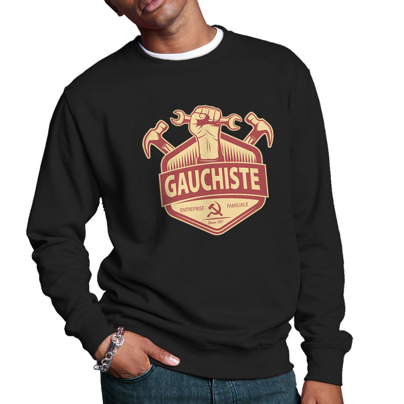 Sweat homme col rond noir Gauchiste entreprise familiale (Andy,Slogans Débiles)