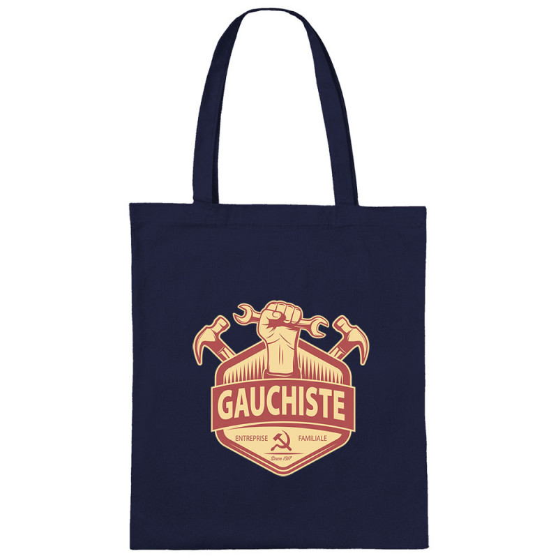 Sac shopping en toile bleu marine Gauchiste entreprise familiale (Andy,Slogans Débiles)