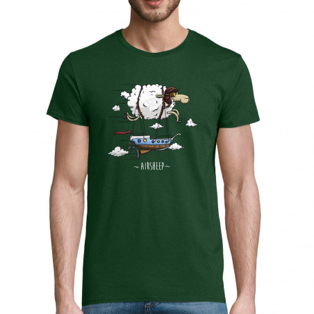 T-shirt homme coton bio vert bouteillle Airsheep (Mr Mouton,Animaux)