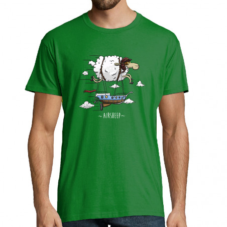 Tee-shirt homme vert prairie Airsheep (Mr Mouton,Animaux)
