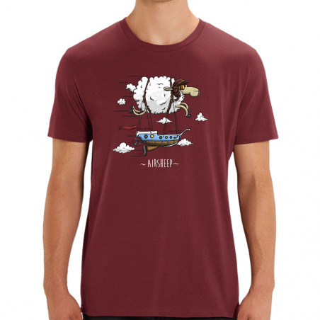 T-shirt homme coton bio bordeaux Airsheep (Mr Mouton,Animaux)