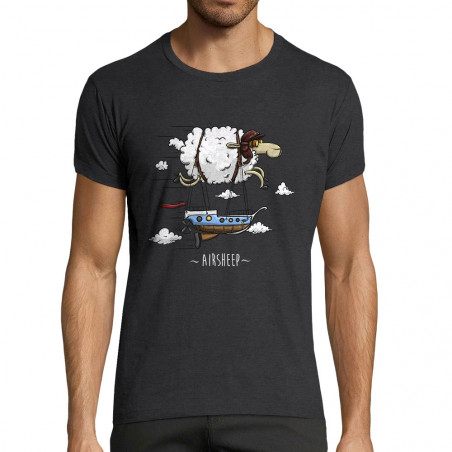 T-shirt homme fit gris anthracite chiné Airsheep (Mr Mouton,Animaux)