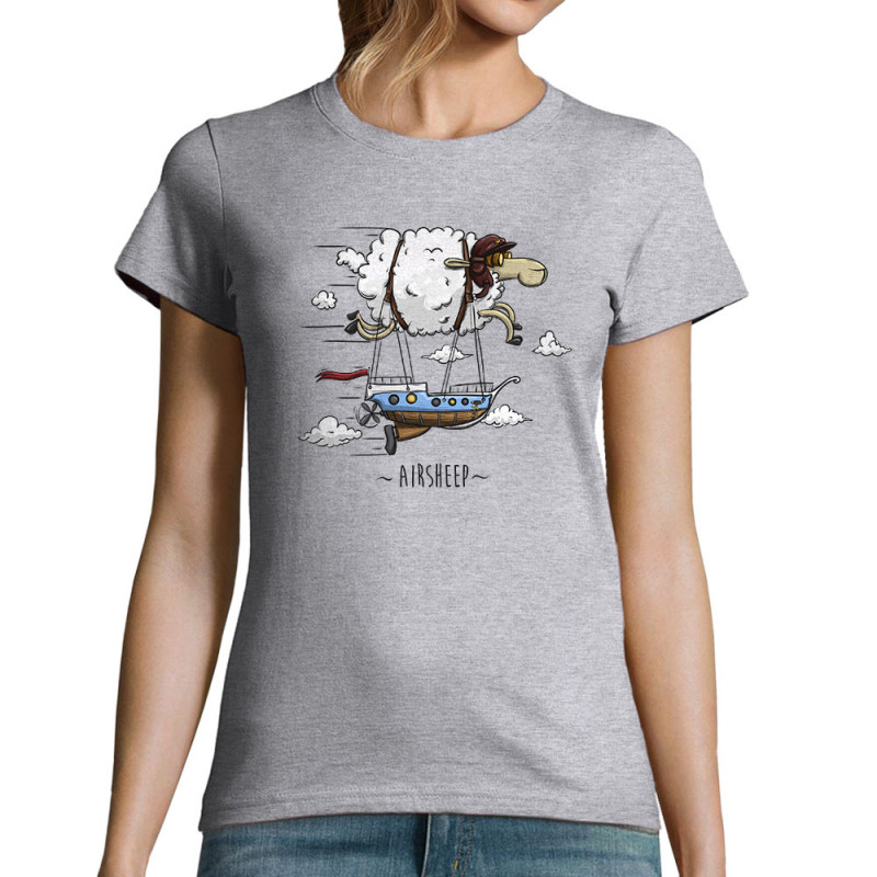 T-shirt femme gris chiné Airsheep (Mr Mouton,Animaux)