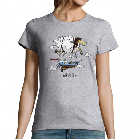 T-shirt femme gris chiné Airsheep (Mr Mouton,Animaux)