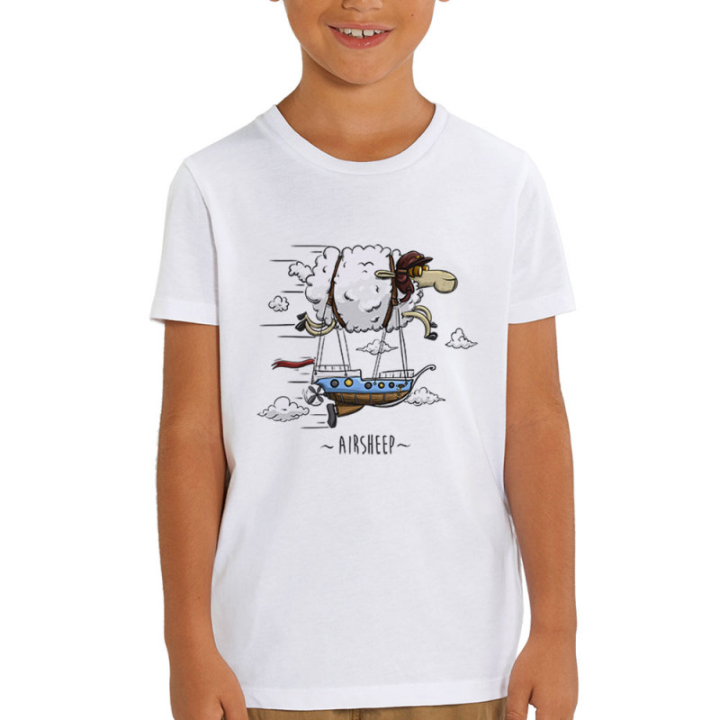 T-shirt enfant coton bio blanc Airsheep (Mr Mouton,Animaux)