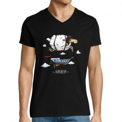 T-shirt homme col V noir Airsheep (Mr Mouton,Animaux)