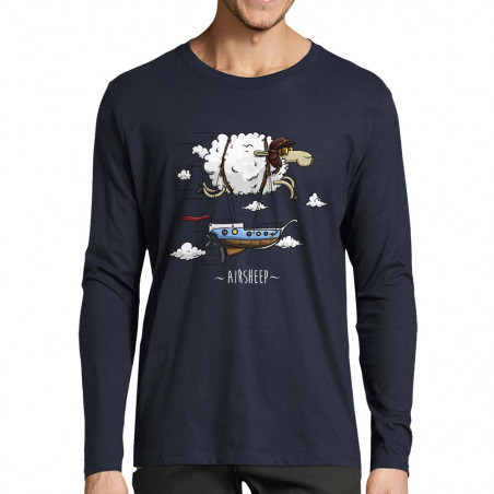 T-shirt homme manches longues bleu marine Airsheep (Mr Mouton,Animaux)