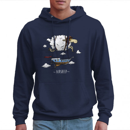 Sweat homme à capuche bleu marine Airsheep (Mr Mouton,Animaux)