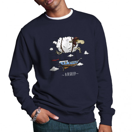 Sweat homme col rond bleu marine Airsheep (Mr Mouton,Animaux)