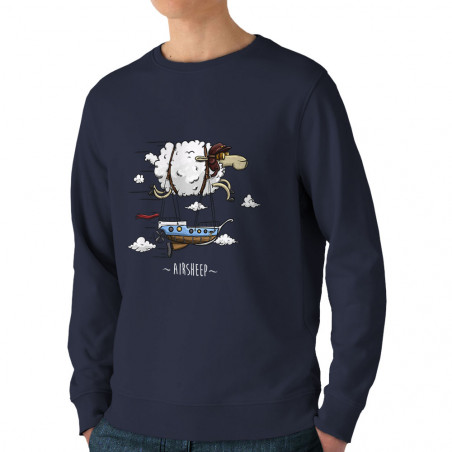 Sweat homme bio col rond bleu marine Airsheep (Mr Mouton,Animaux)