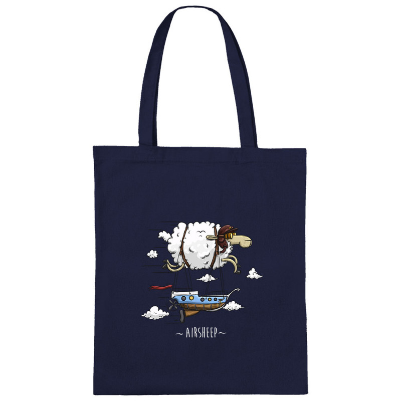 Sac shopping en toile bleu marine Airsheep (Mr Mouton,Animaux)
