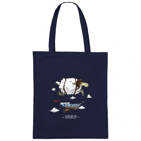 Sac shopping en toile bleu marine Airsheep (Mr Mouton,Animaux)