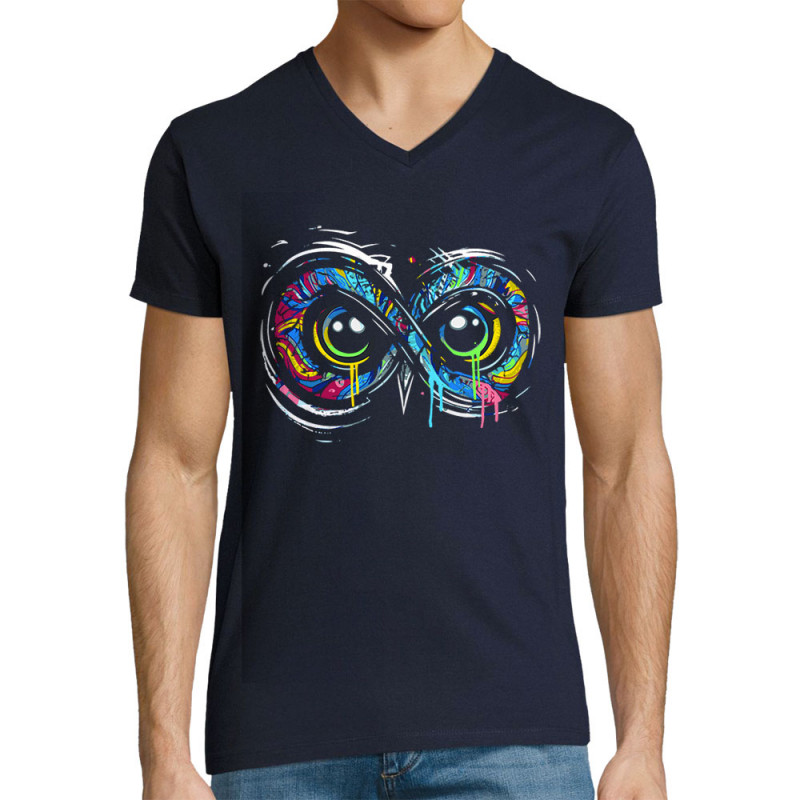 T-shirt homme col V bleu marine Infiniment chouette (Zewa,Animaux)