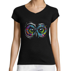 T-shirt femme col V noir Infiniment chouette (Zewa,Animaux)
