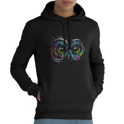 Sweat homme à capuche coton bio noir Infiniment chouette (Zewa,Animaux)