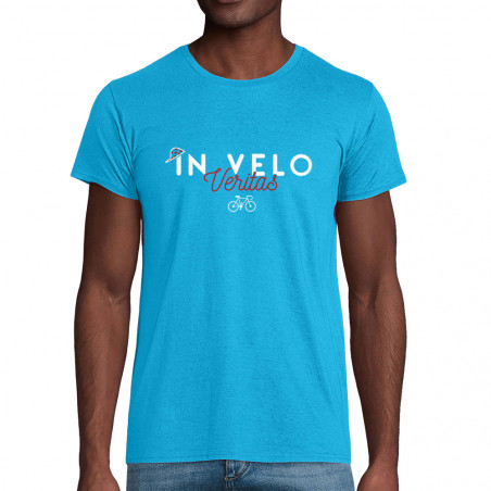 T-shirt homme coton bio bleu azur In vélo veritas (Ptit Mytho,Vélo)
