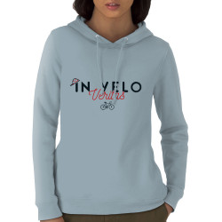 Sweat femme à capuche coton bio bleu ciel In vélo veritas (Ptit Mytho,Vélo)